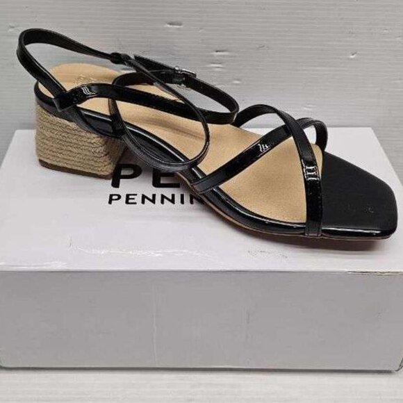 NEW Penningtons Black Strappy Sandals with Raffia Block 11WW (X-Wide) - Picture 4 of 9